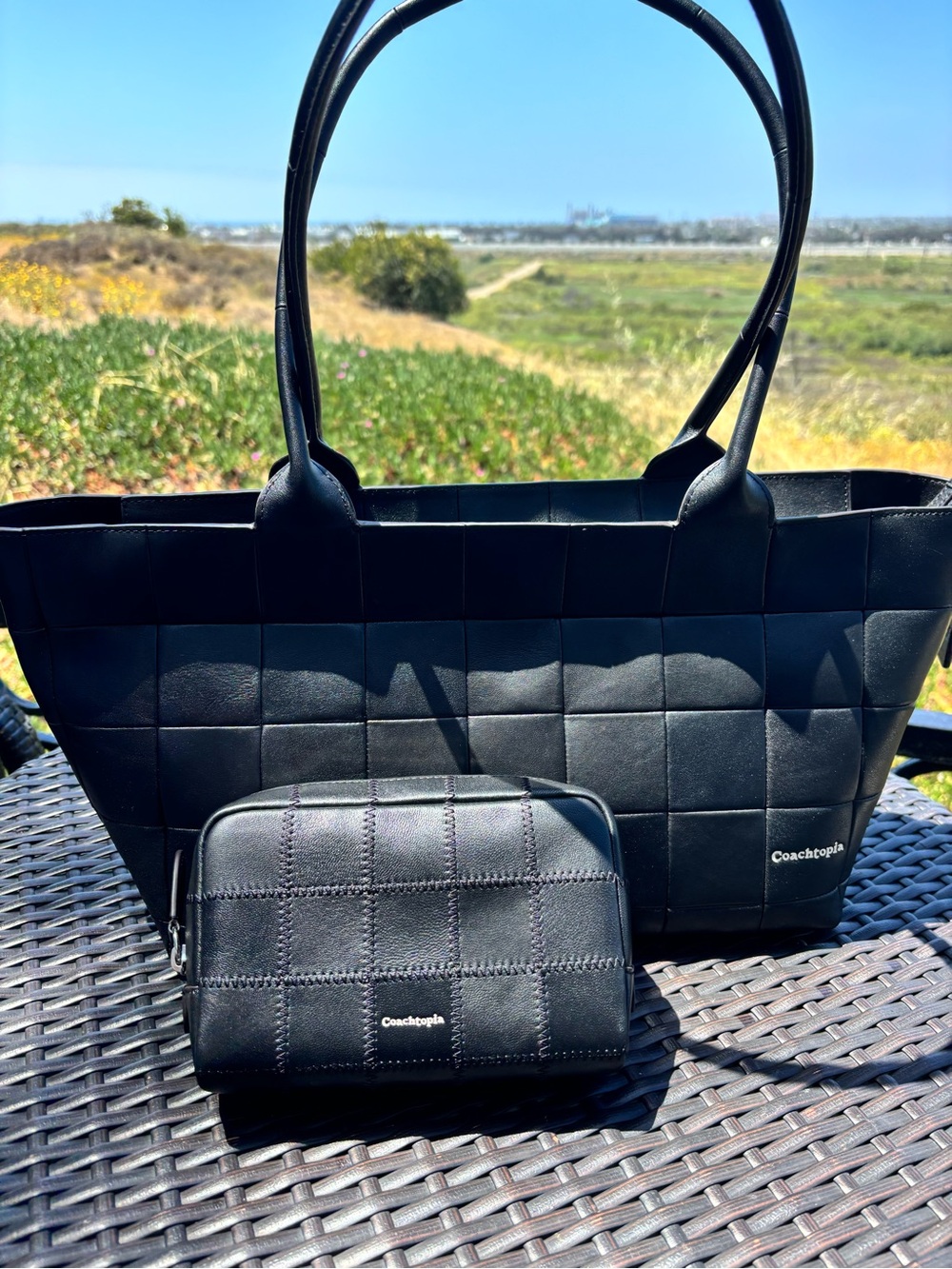 Coachtopia Large Black Tote and Cosmetic Bag VEUC